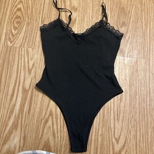 Elegant Black Lace Trim Bodysuit